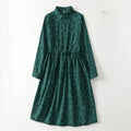 Buddha Stones Spring Grass Vines Print Buttons Design Long Sleeve Midi Dress With Pockets