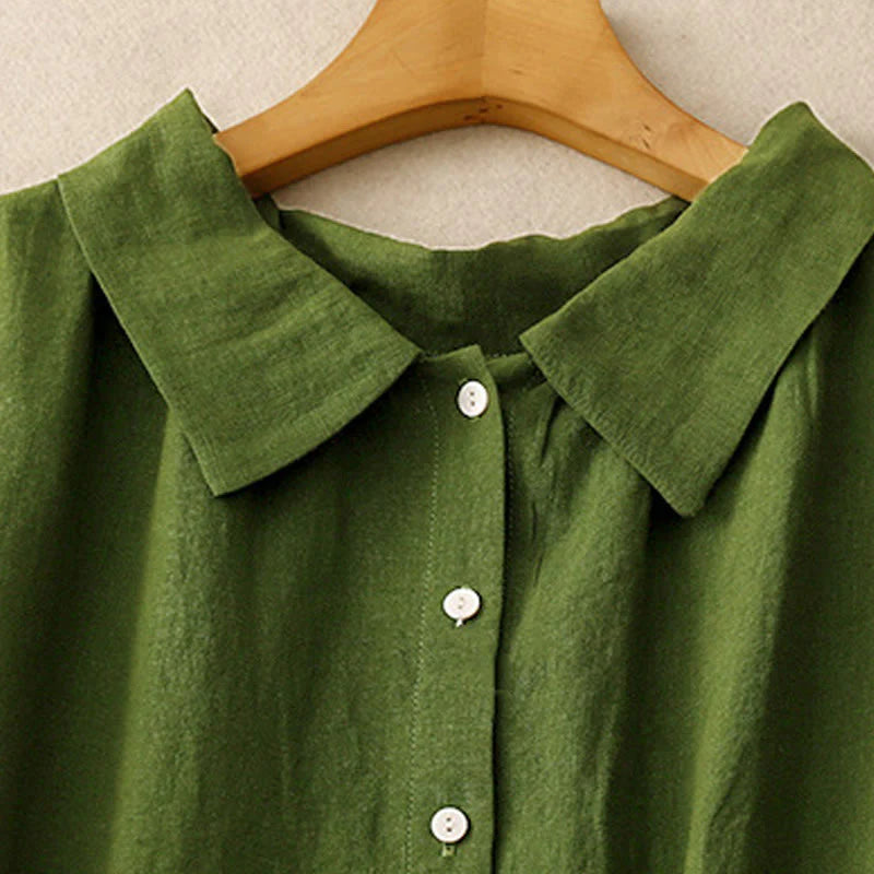 Buddha Stones Summer Plain Lace-up Button Front Design Lapel Sleeveless Cotton Midi Dress Cardigan