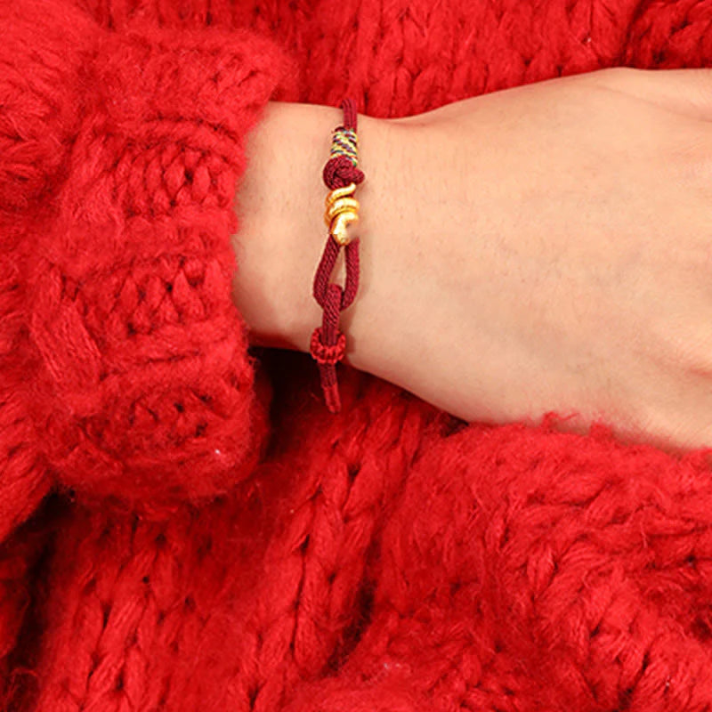 Buddha Stones 999 Gold Year of the Snake Design Handmade Luck Protection Rope Braided Bracelet (Extra 30% Off | USE CODE: FS30)