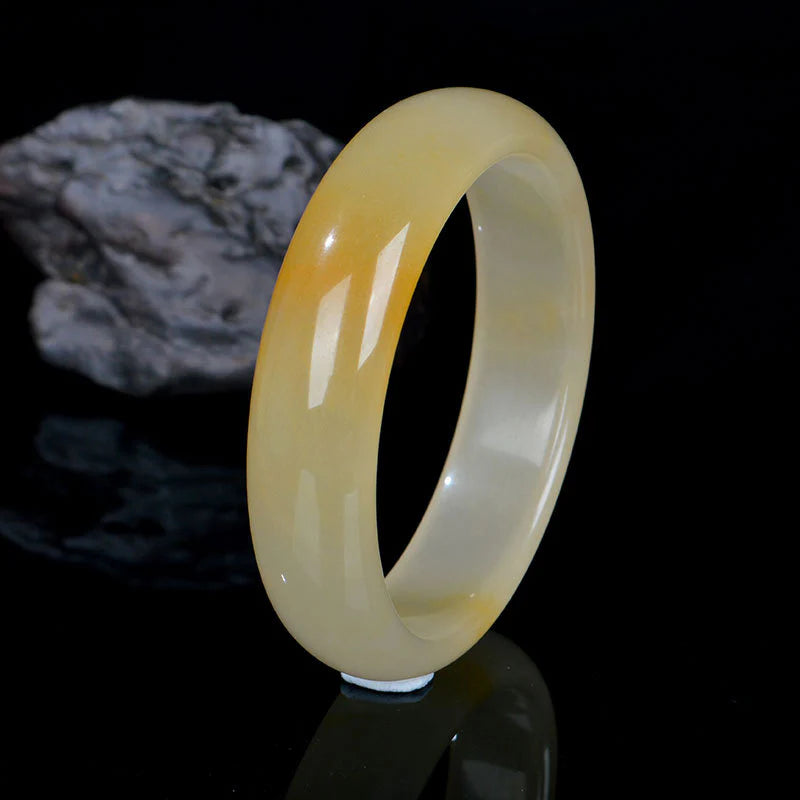 Buddha Stones Natural Golden Silk Jade Luck Wealth Bracelet Bangle