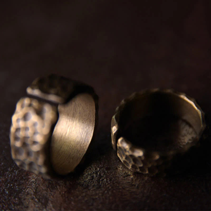 Buddha Stones Tibetan Bump Texture Design Copper Brass Luck Ring