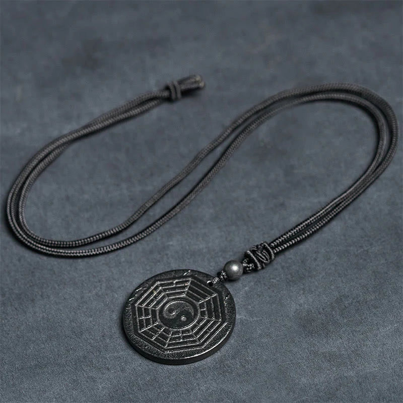 Buddha Stones Authentic Shungite Stone Yin Yang Bagua Protection Necklace Pendant