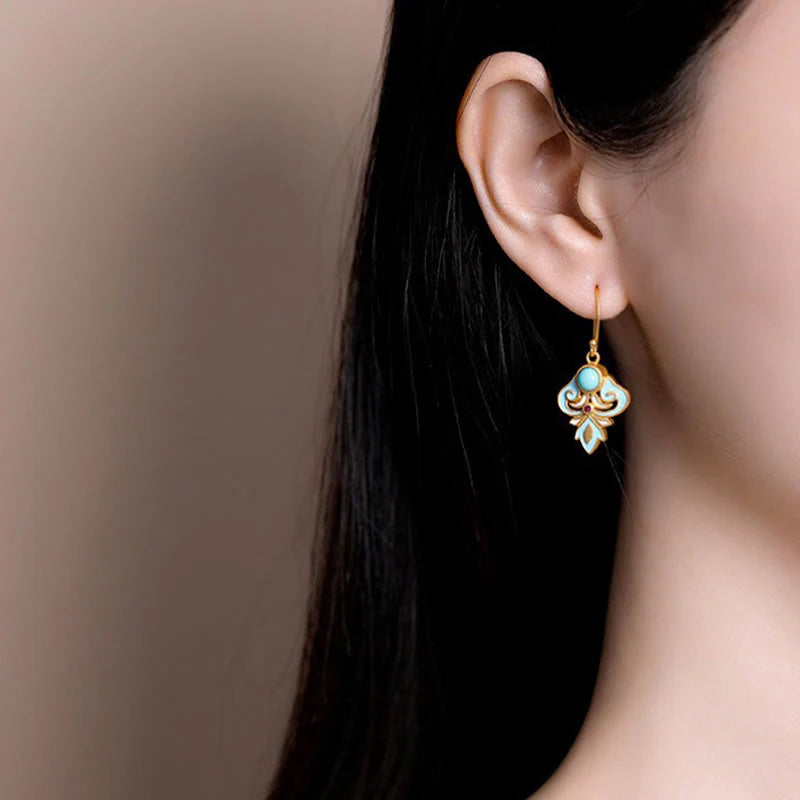 Buddha Stones Copper Enamel Turquoise Positive Drop Earrings
