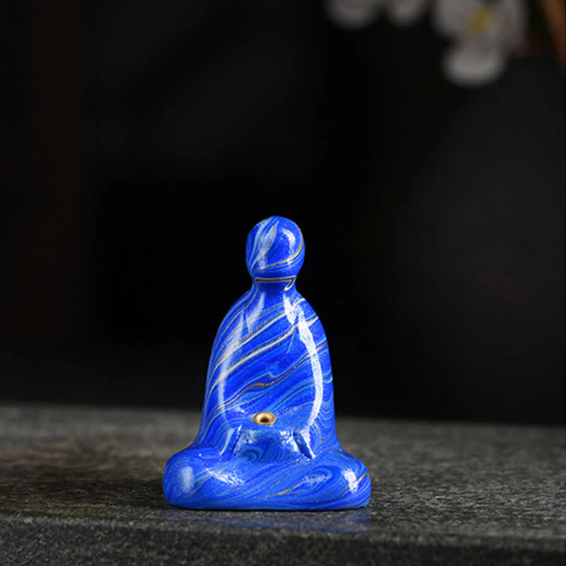 Buddha Stones Mini Formless Buddha Ebony Wood Lacquer Craft Peace Incense Stick Holder Decoration