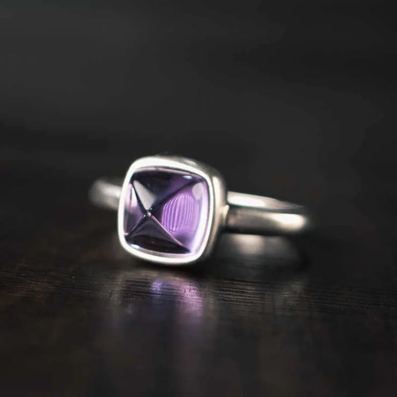 Buddha Stones Natural 925 Sterling Silver AmethystÂ Adjustable Balance Ring