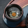 Buddha Stones 24K Gold Inlaid Sunflower Chinese Jianzhan Glaze Kiln Change Ceramic Teacup Tenmoku Kung Fu Tea Cup (Extra 35% Off | USE CODE: FS35)