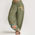 Buddha Stones Cotton Auspicious Peony Flower Butterfly Pattern Women's Elastic Waist Harem Pants
