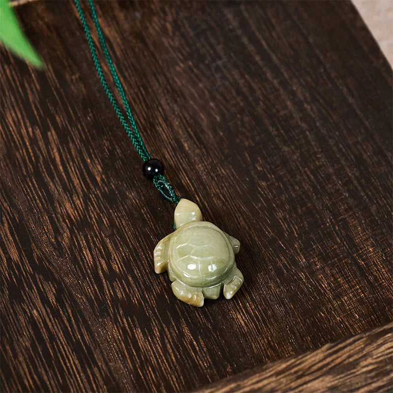 Buddha Stones Green Jade Turtle Prosperity Necklace Pendant