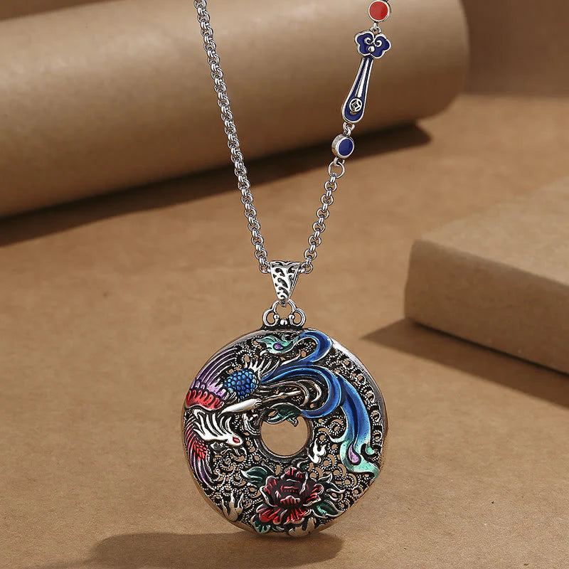 Buddha Stones Phoenix Peony Flower Luck Protection Necklace Pendant (Extra 30% Off | USE CODE: FS30)