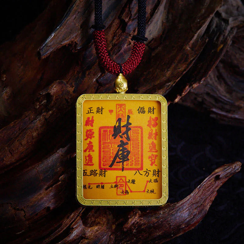 Buddha Stones Tibetan Zakiram Nine Tailed Fox Yellow God of Wealth Painted Thangka Hope Necklace Pendant