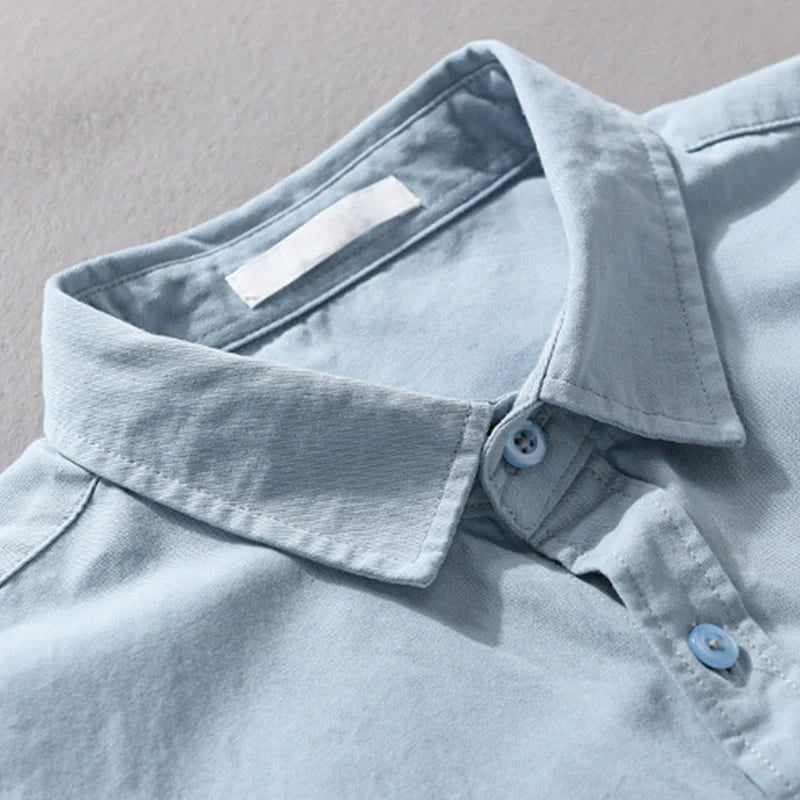 Buddha Stones Casual Solid Buttons Down Decorative Pocket Men's Stand Collar Long Sleeve Cotton Shirt
