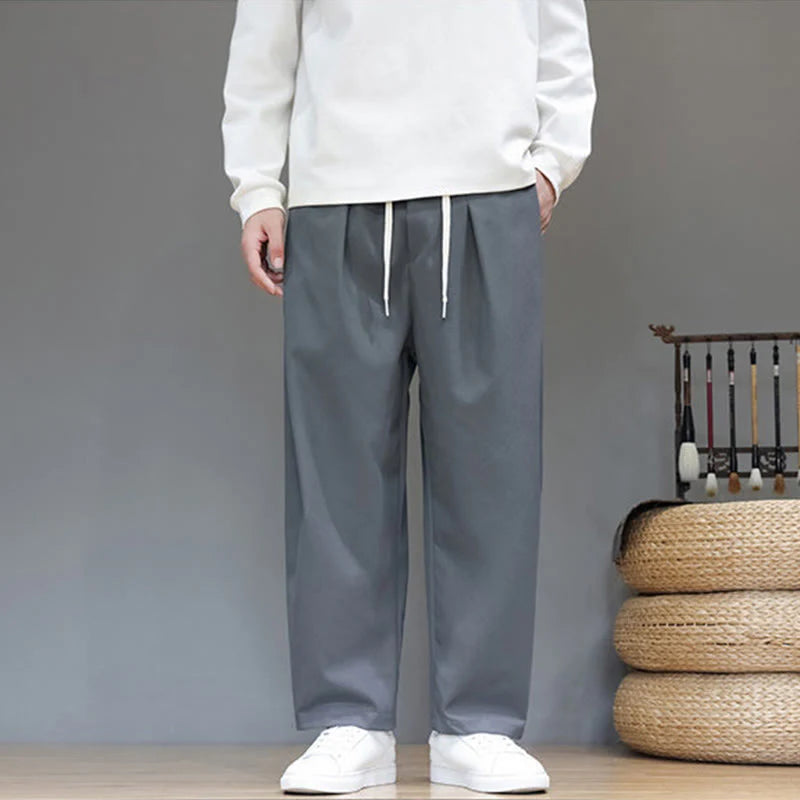 Buddha Stones Fall Solid Color Straight Leg Design Men's Harem Pants With Pockets