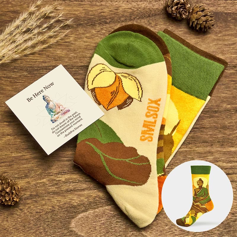 Buddha Stones Be Here Now Casual Buddha Lotus Dragonfly Women's Socks Includes Gift Message Card