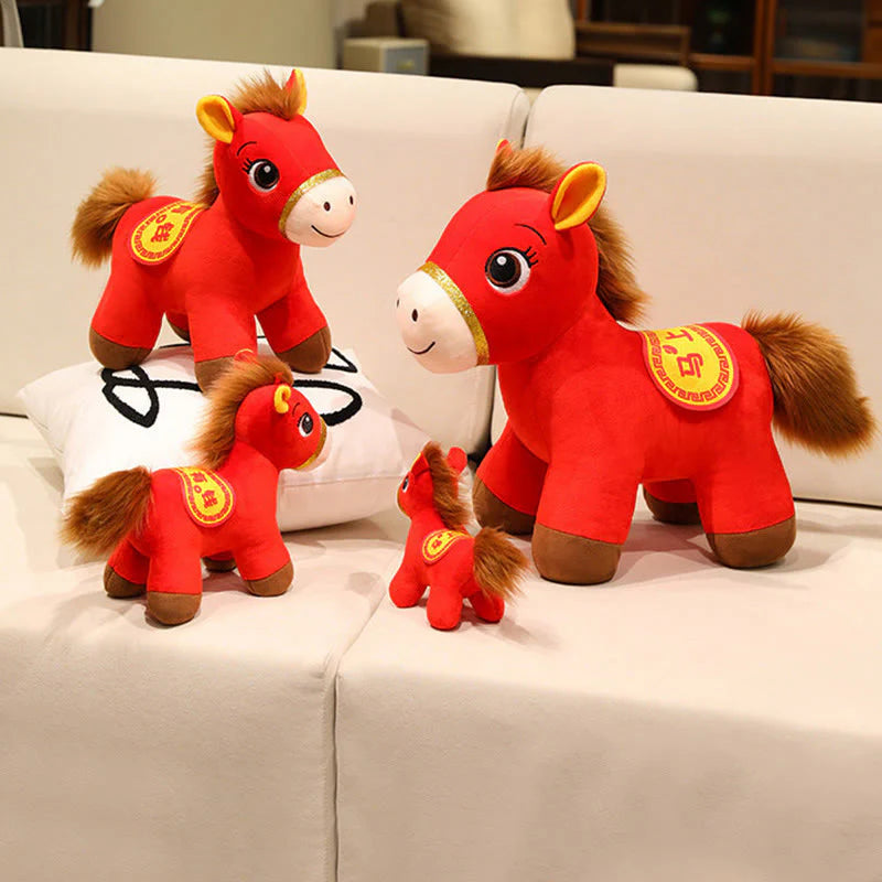 Buddha Stones Year Of The Horse Red Standing Horse Plush Doll Wealth Prosperity Home Decoration