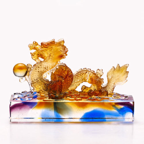Buddha Stones Handmade Multicolored Dragon Liuli Crystal Art Piece Protection Home Office Decoration