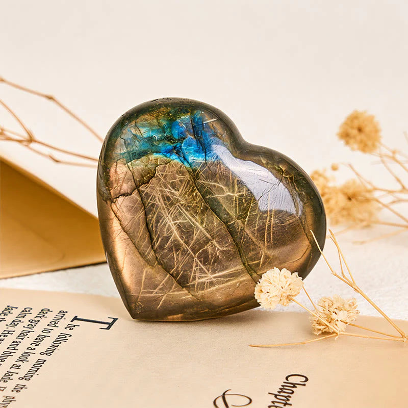 Buddha Stones Natural Heart Stone Labradorite Healing Cure Figurine Decoration