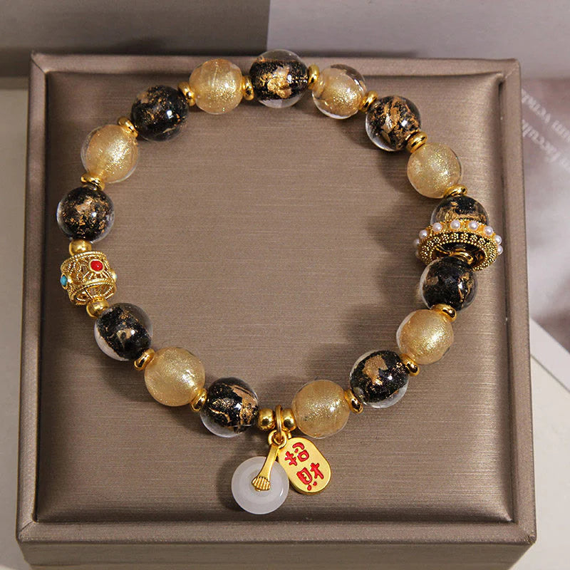FREE Today: Auspicious and Blessing Black Gold Liuli Glass Bead Attracts Wealth Peace Buckle Bracelet
