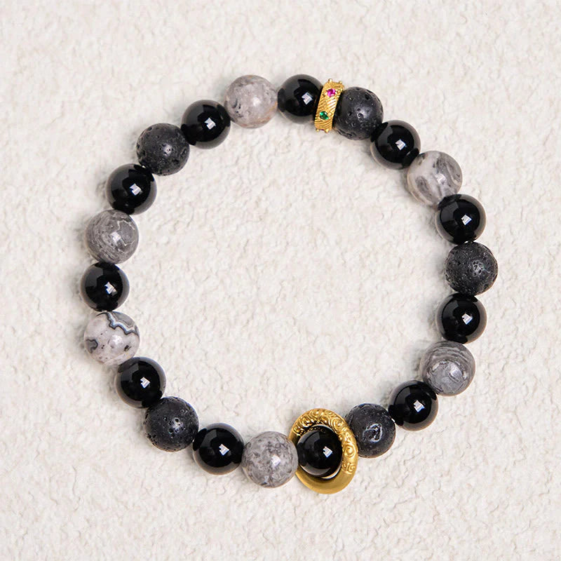 Buddha Stones Lava Rock Black Onyx Picasso Jasper Healing Bracelet