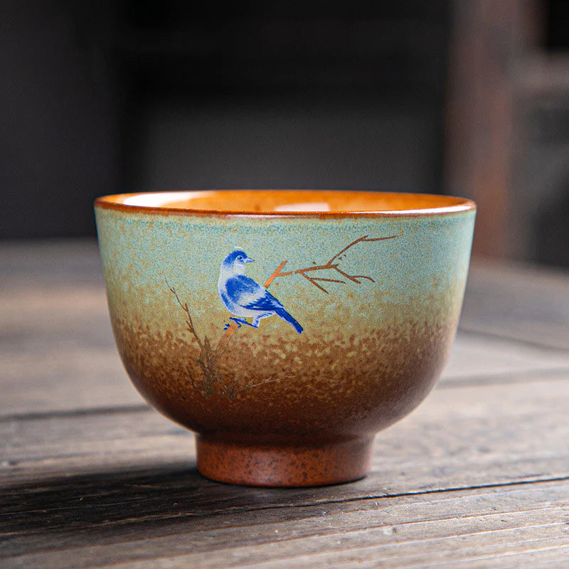Buddha Stones Colorful Deer Pipa Snow Plum Blossoms Mountains Rivers Bird Ceramic Teacup Kung Fu Tea Cup Bowl