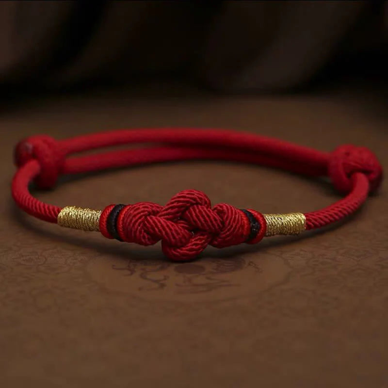 Buddha Stones Red String Jade Luck Fortune Knot Braided String Bracelet