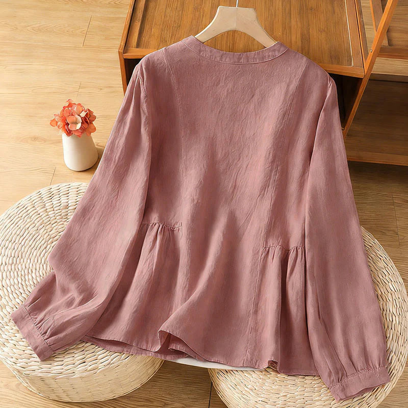 Buddha Stones Fall Commute Patchwork Plain Design Long Sleeve Women's Cotton Buttons Shirt