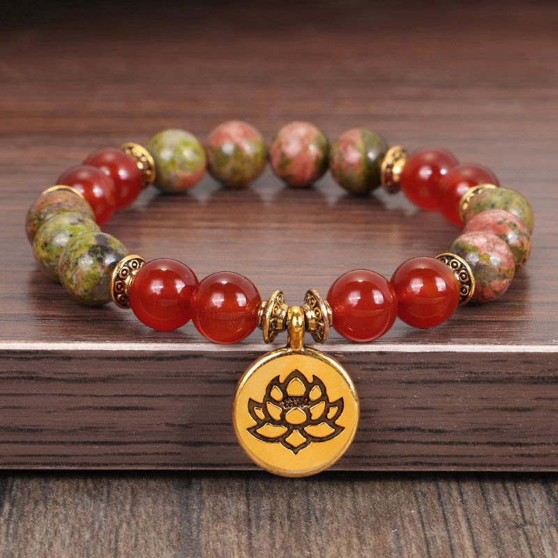 Buddha Stones Tibetan Picture Jasper Positive Lotus Bracelet Set (Extra 35% Off | USE CODE: FS35)