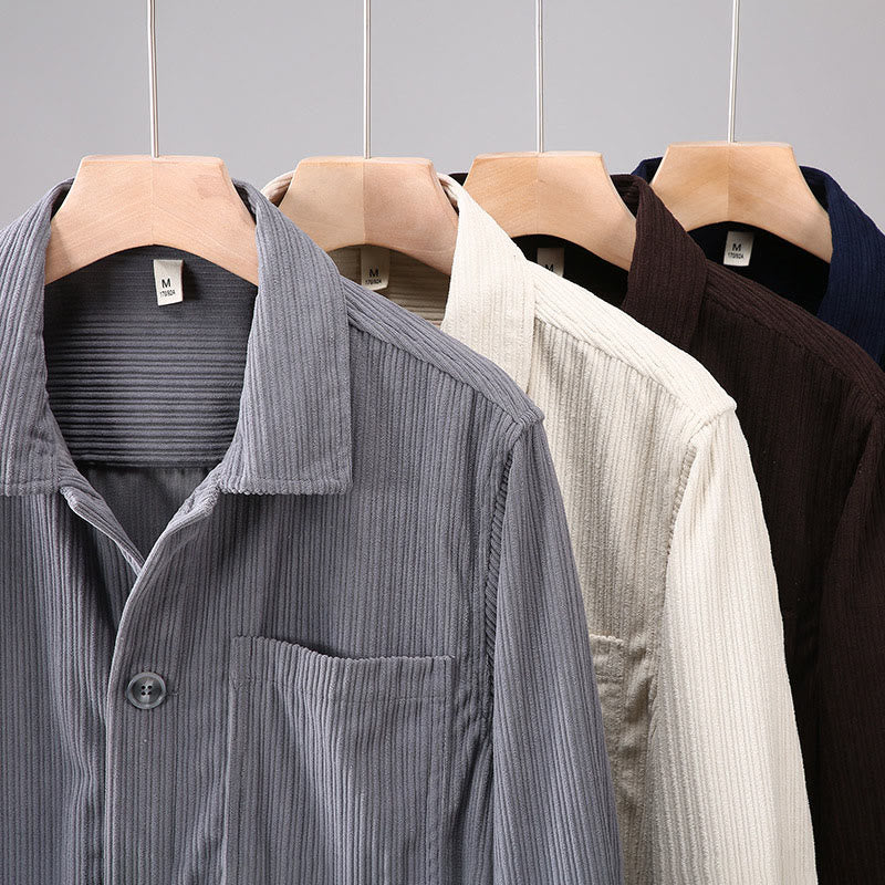Buddha Stones Fall Lapel Design Long Sleeve Button Men's Jacket With Pockets