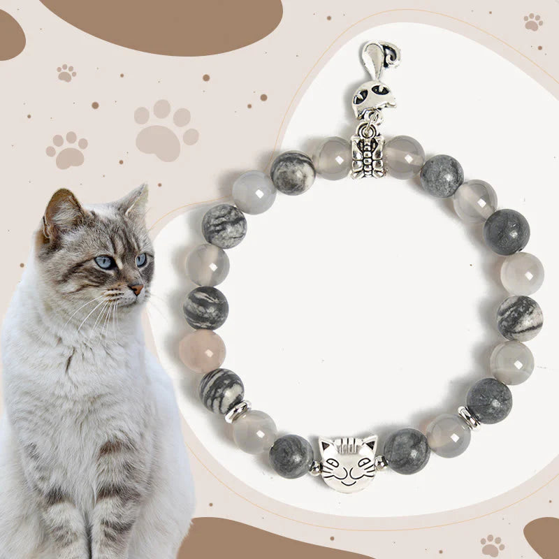 Buddha Stones Birman Cat Natural Grey Jasper Agate Bead Healing Bracelet