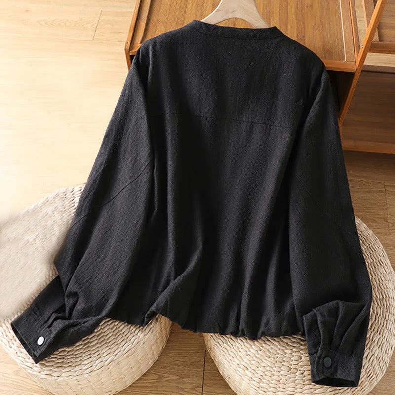 Buddha Stones Women's Cotton Zipper Design Double Layer Long Sleeve Jacket With Pockets