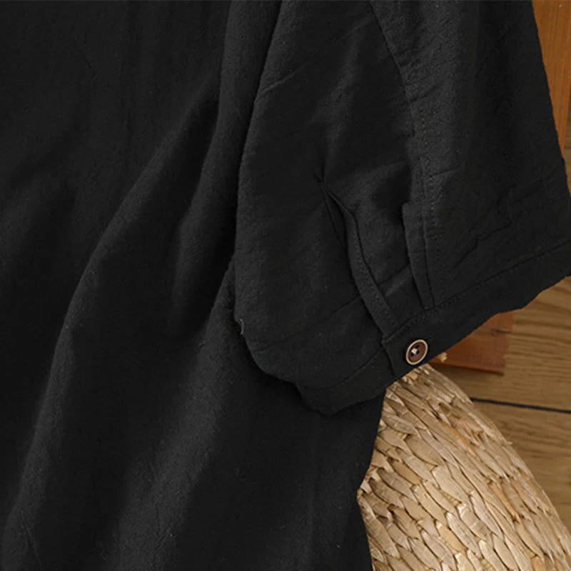 Buddha Stones Casual Plain Buttons Half Sleeve Women's Cotton Linen Shirt With Pocket