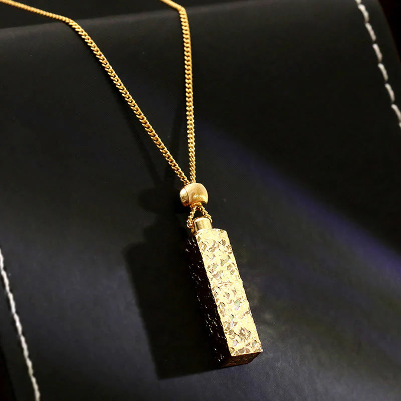 Buddha Stones Rectangular Texture Design Copper Chain Luck Necklace Pendant