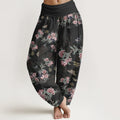 Buddha Stones Cotton Flowers Leaves Butterfly Pattern Women's Elastic Waist Harem Pants