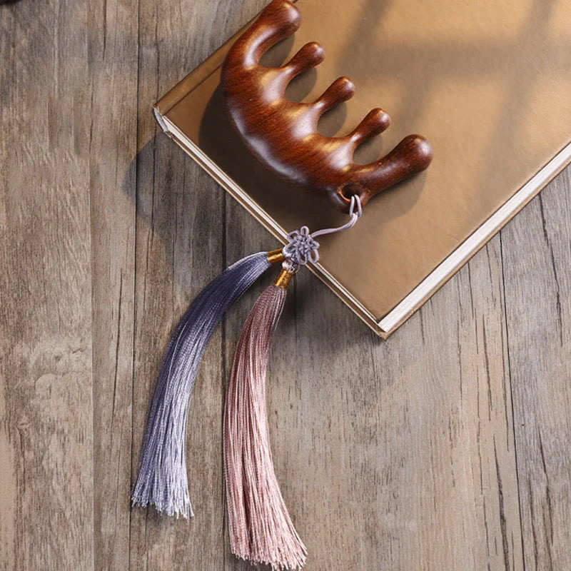 Buddha Stones Simple Green Sandalwood Soothing Tassel Massage Comb