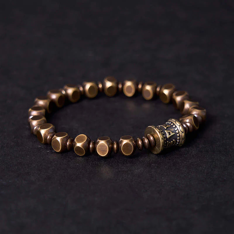 Buddha Stones Tibetan Om Mani Padme Hum Carved Copper Brass Amulet Focus Bracelet