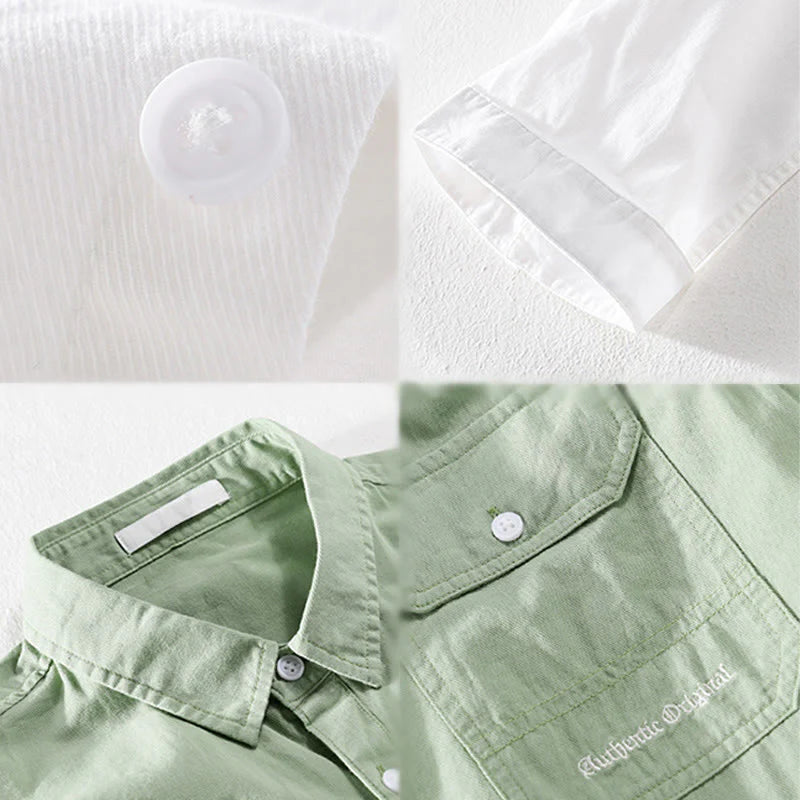 Buddha Stones Summer Buttons Down Two Decorative Pockets Men's Half Sleeve Cotton Shirt