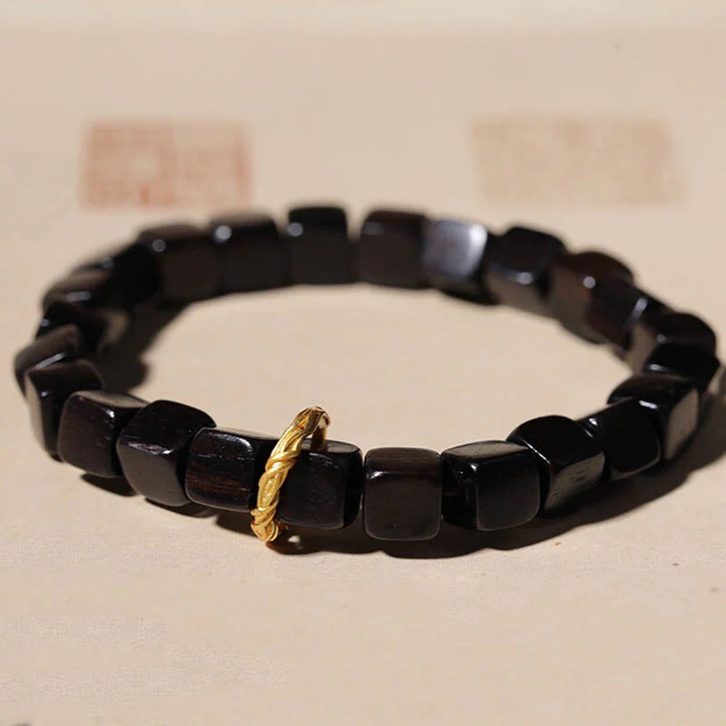 Buddha Stones Tibetan Ebony Wood Square Beads Peace Calm Bracelet