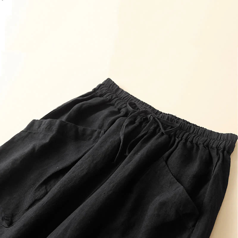 Buddha Stones Commute Women's Plain Harem Capri Cotton Pants With Pockets