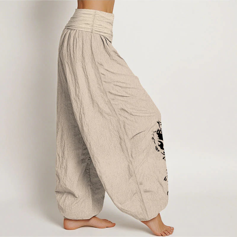 Buddha Stones Pure Cotton Concise Om Symbol Buddha Pattern Women's Elastic Waist Harem Pants