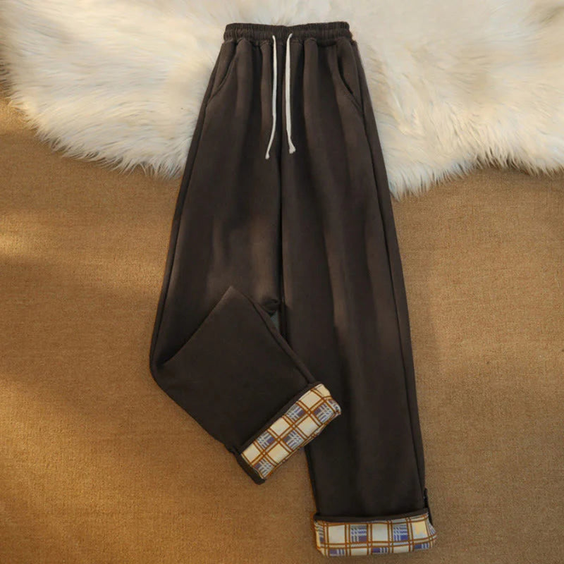 Buddha Stones Women's Patchwork Cotton Corduroy Fleece-Lined Wide Leg Pants With Pockets