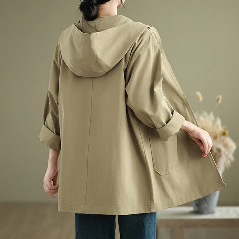 Buddha Stones Fall Vintage Hoodie Women's Cotton Linen Jacket With Front Pockets