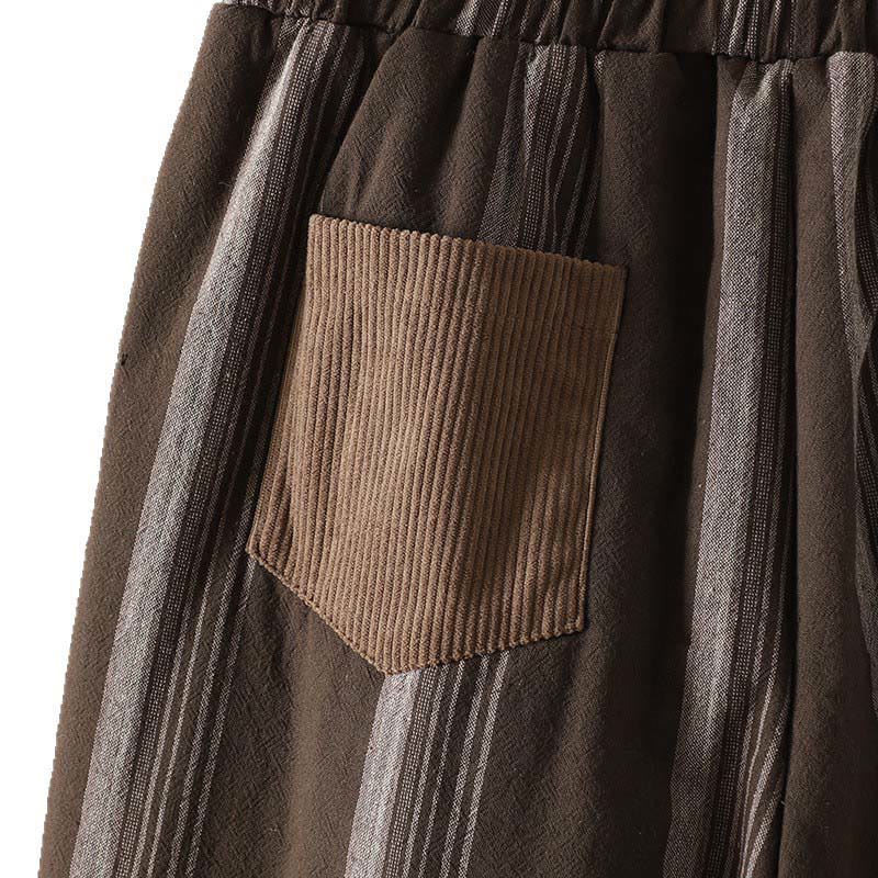 Buddha Stones Commute Thermal Striped Cotton Women's Harem Pants With Pockets