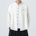 Buddha Stones Vintage Plain Buttons Down Stand Collar Long Sleeve Men's Cotton Shirt