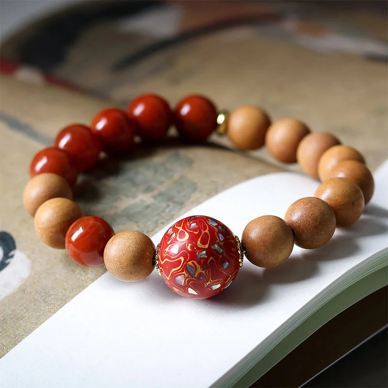 Buddha Stones Lacquer Craft Bead Sandalwood South Red Agated Protection Bracelet