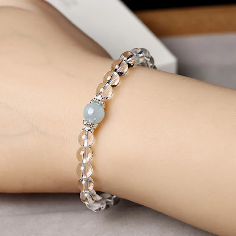 Buddha Stones Natural Clear Quartz Aquamarine Clarity Bracelet