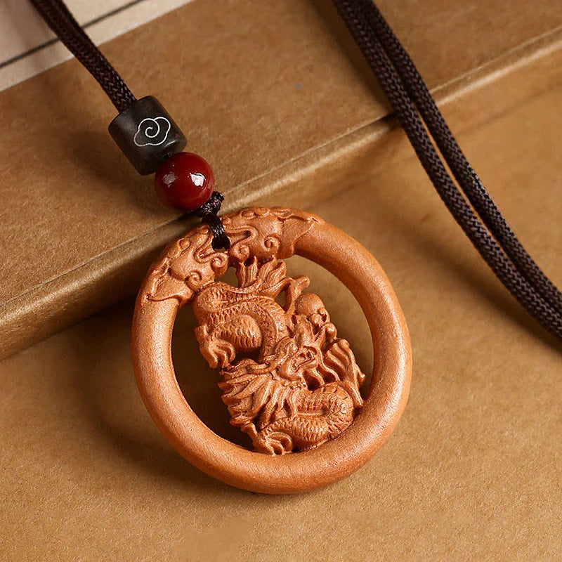 Buddha Stones Peach Wood Chinese Zodiac Year Of The Horse Ward Off Evil Spirits Necklace Pendants