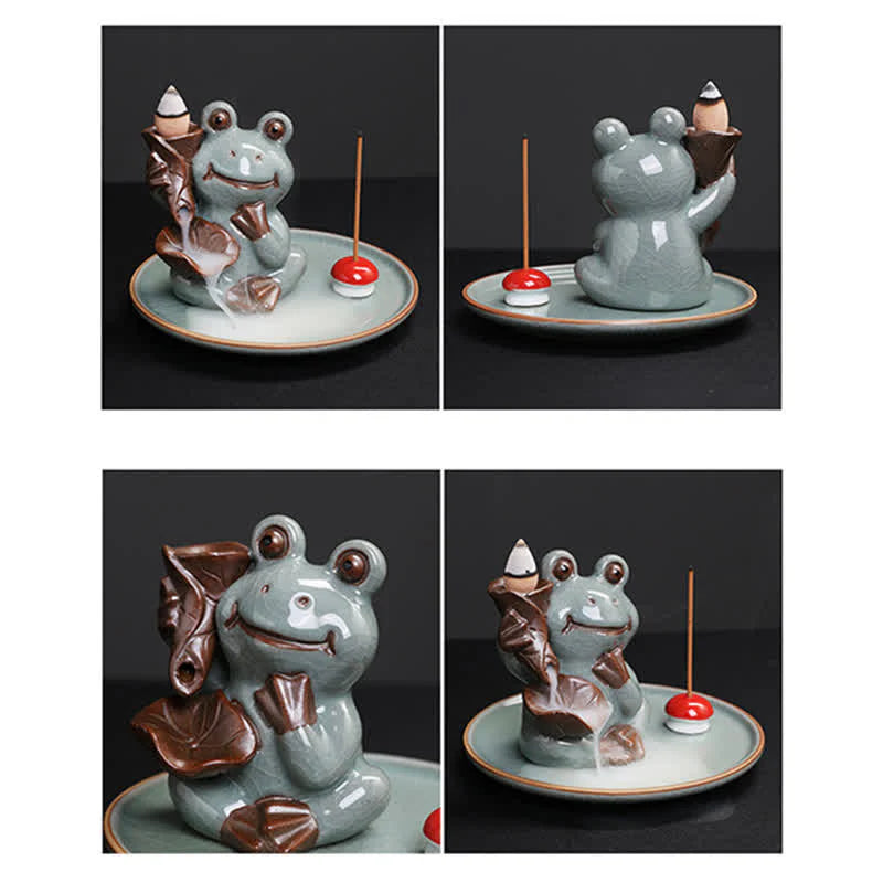 Buddha Stones Meditation Frog Ceramic Lotus Healing Incense Burner