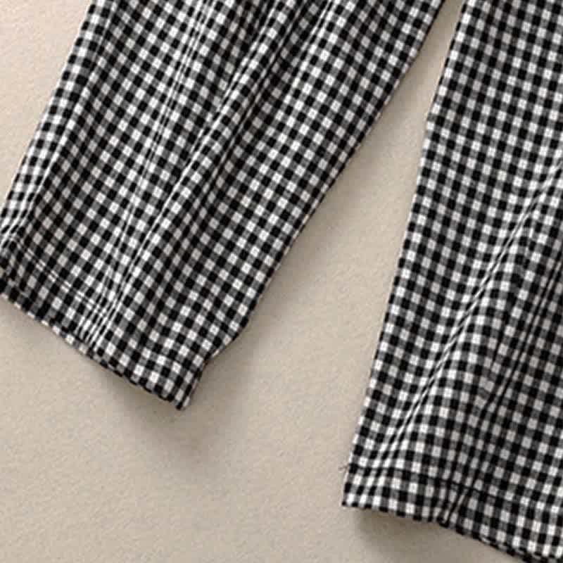Buddha Stones Summer Plaid Elastic Waist Cropped Women's Tapered Pants With Pockets