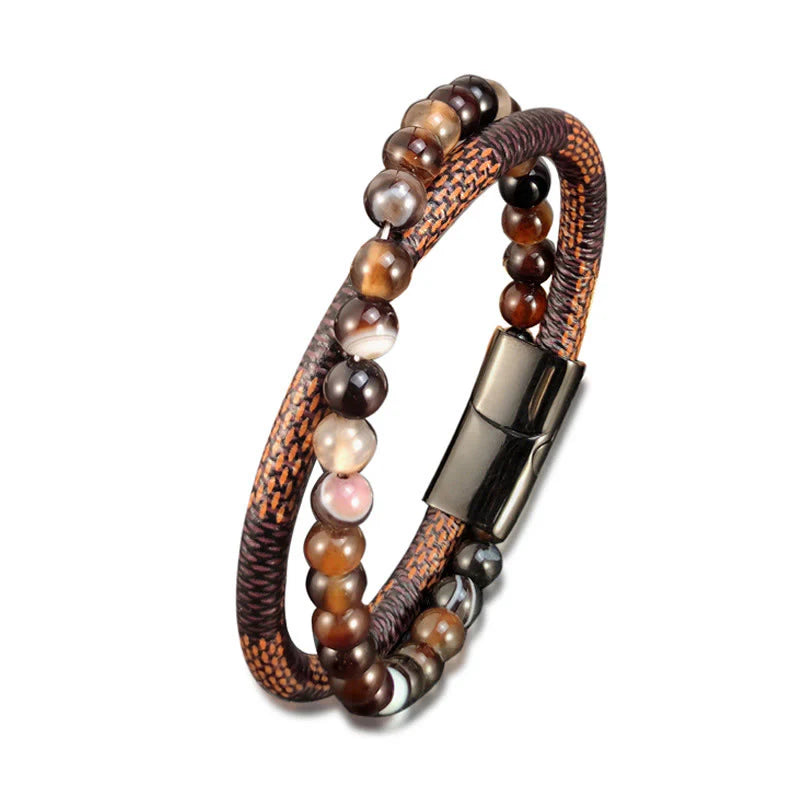 Buddha Stones Sardonyx Double Wrap Braided Leather Success Bracelet