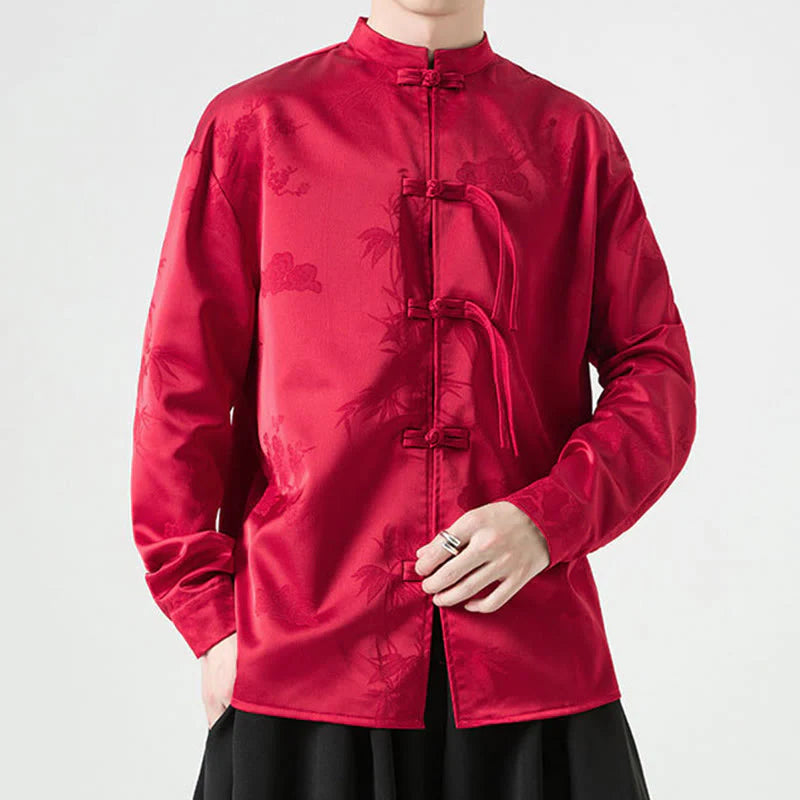 Buddha Stones Plain Frog-Button Design Tang Suit Men's Long Sleeve Jacket