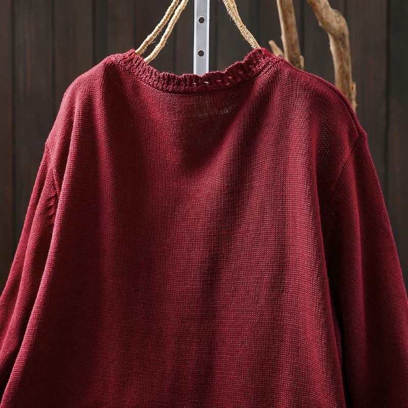 Buddha Stones Fall Lace Buttons Cotton Women's Long Sleeve Knitted Cardigan Sweater With Pockets
